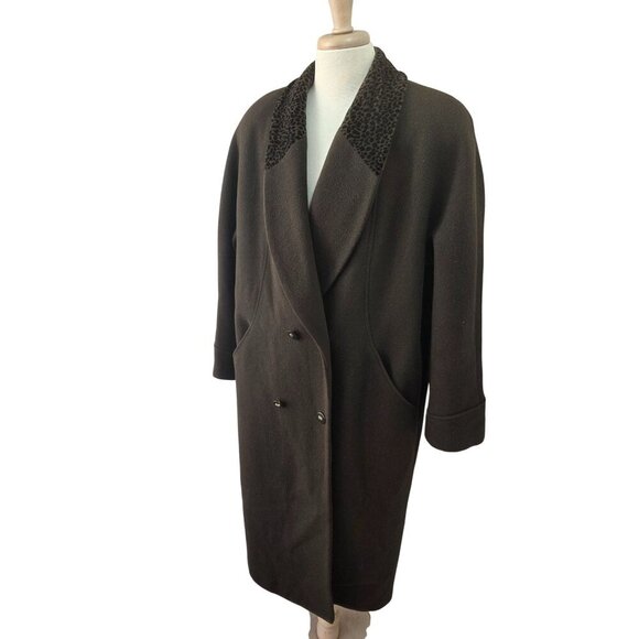 Donnybrook 80s Wool Coat Sz 10 Brown Animal Print Collar AS IS Costume Piece VTG - Picture 1 of 14
